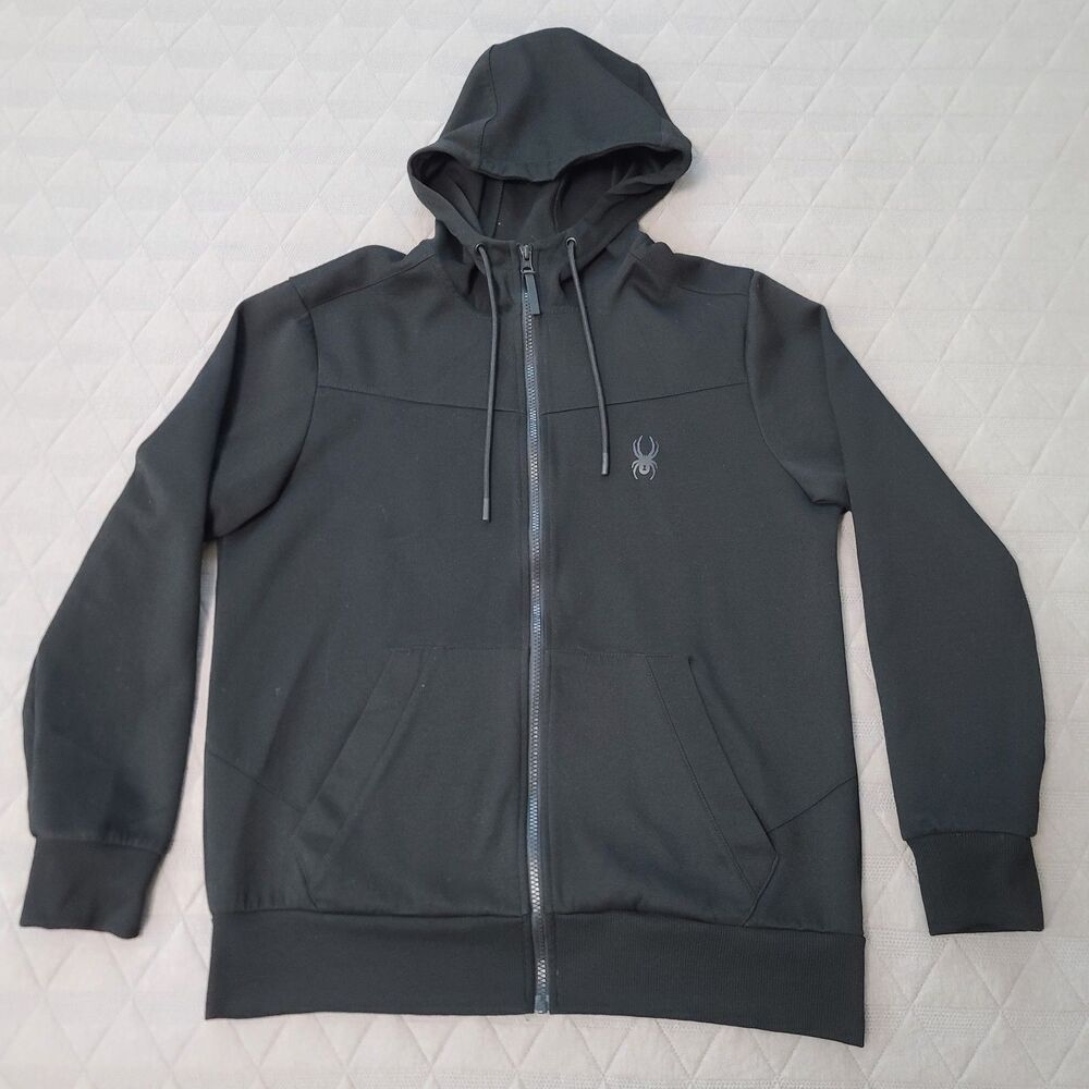 Spyder Active Mens Black Full-Zip Hoodie With Logo Size Medium